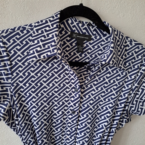 International Concepts Navy Blue & White Print Blouse - Picture 2 of 5